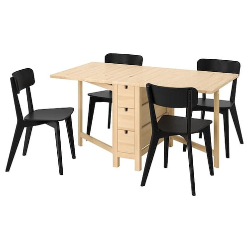 NORDEN / LISABO - Table and 4 chairs, birch/black, 26/89/152 cm