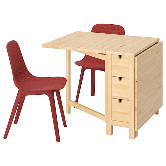 NORDEN / ODGER - Table and 2 chairs, birch/red, 26/89/152 cm - best price from Maltashopper.com 49440743