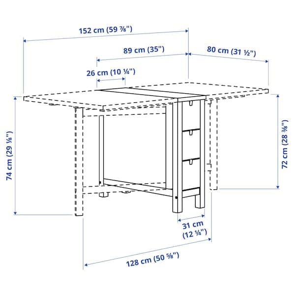 NORDEN - Gateleg table, birch, 26/89/152x80 cm - best price from Maltashopper.com 90423887