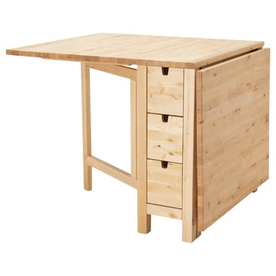 NORDEN - Gateleg table, birch, 26/89/152x80 cm - best price from Maltashopper.com 90423887