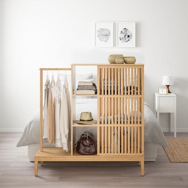 Ikea NORDKISA - Open wardrobe with sliding door, bamboo, 120x123 cm