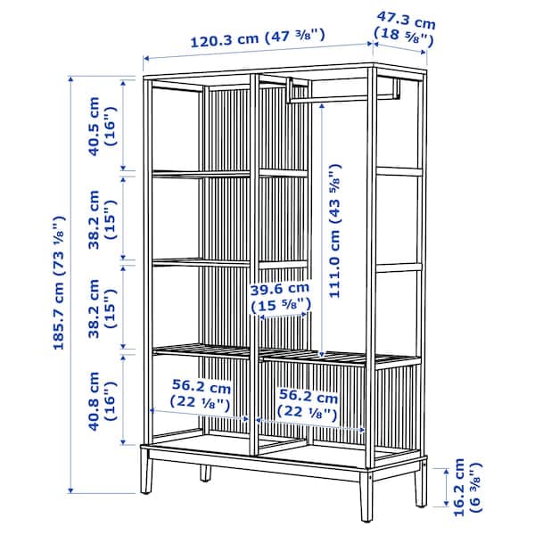 Ikea NORDKISA - Open wardrobe with sliding door, bamboo, 120x186 cm