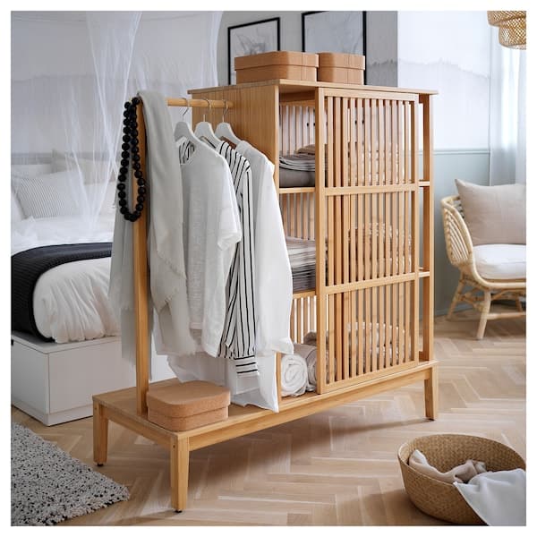 NORDKISA - Open wardrobe with sliding door, bamboo, 120x123 cm - best price from Maltashopper.com 30439476