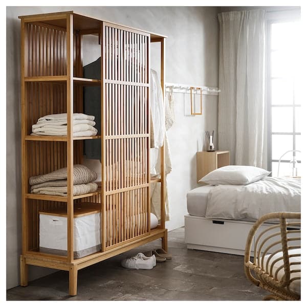 Ikea NORDKISA - Open wardrobe with sliding door, bamboo, 120x186 cm