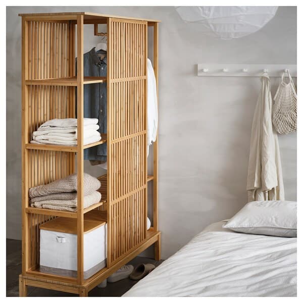 Ikea NORDKISA - Open wardrobe with sliding door, bamboo, 120x186 cm
