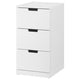 NORDLI chest of 3 drawers, white, 40x76 cm
