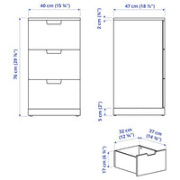 NORDLI - Chest of 3 drawers, white, 40x76 cm - best price from Maltashopper.com 39239835