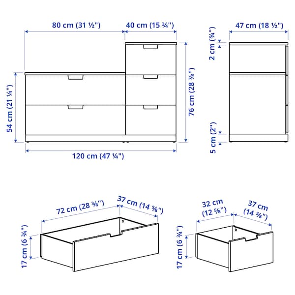 Ikea NORDLI - Chest of 5 drawers, white, 120x76 cm