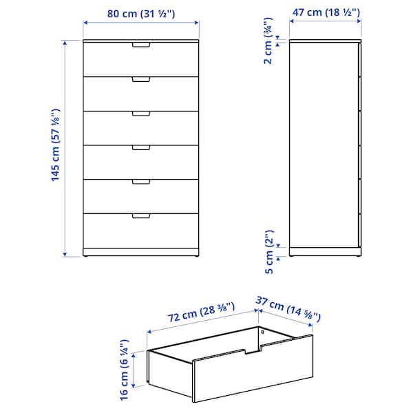 NORDLI - Chest of 6 drawers, white, 80x145 cm - best price from Maltashopper.com 89239499