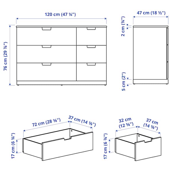 Ikea NORDLI - Chest of 6 drawers, white, 120x76 cm