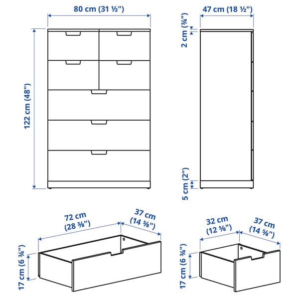 Ikea NORDLI - Chest of 7 drawers, anthracite, 80x122 cm