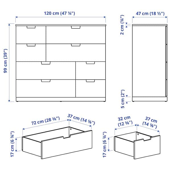 NORDLI - Chest of 8 drawers, anthracite, 120x99 cm - best price from Maltashopper.com 19211700