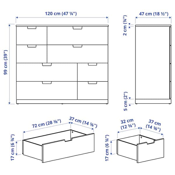 NORDLI - Chest of 8 drawers, white, 120x99 cm - best price from Maltashopper.com 79239503