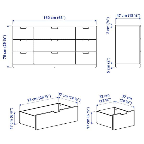 Ikea NORDLI - Chest of 9 drawers, anthracite, 160x76 cm