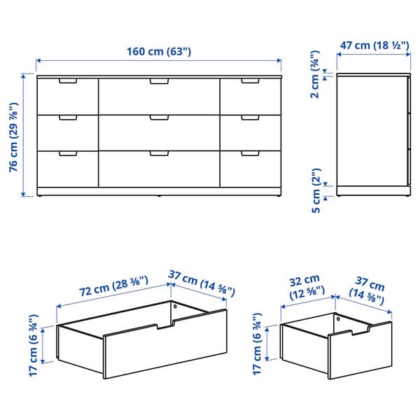 NORDLI - Chest of 9 drawers, white, 160x76 cm - best price from Maltashopper.com 89239507