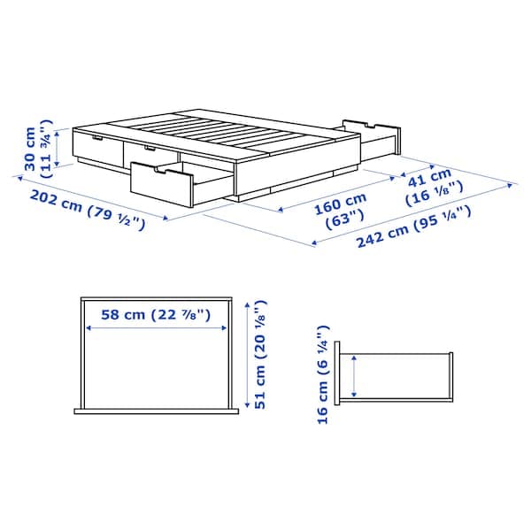 Ikea NORDLI - Bed frame with storage, anthracite , 160x200 cm