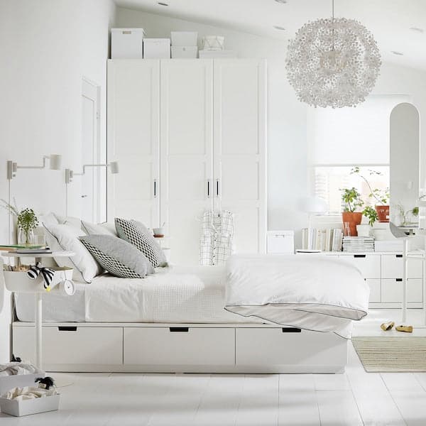 NORDLI - Bed frame with storage, white, 140x200 cm - best price from Maltashopper.com 40349847