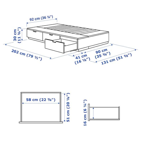NORDLI - Bed frame with storage, white, 90x200 cm - best price from Maltashopper.com 60349851