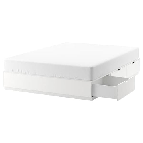 NORDLI - Bed frame with storage, white, 140x200 cm
