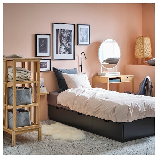 Ikea NORDLI - Bed frame/container/material, anthracite/Åkrehamn semi-rigid, , 90x200 cm