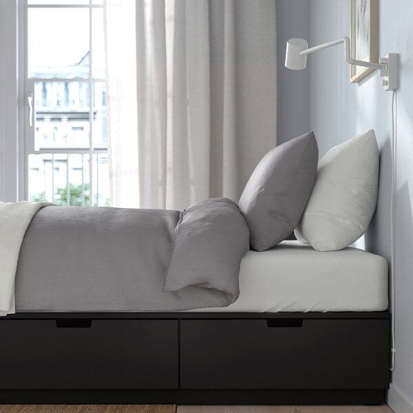 Ikea NORDLI - Bed frame/container/material, anthracite/Åkrehamn semi-rigid, , 90x200 cm