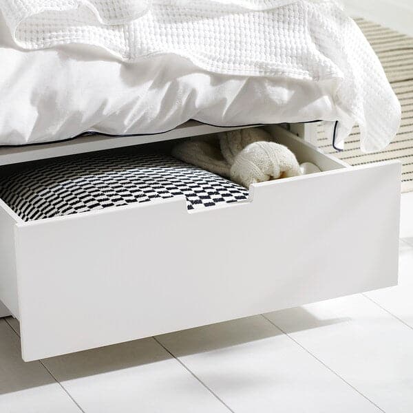 Ikea NORDLI - Bed frame/container/material, white/Åkrehamn semi-rigid, , 90x200 cm