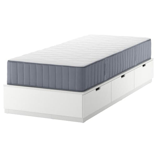 NORDLI - Bed frame/container/material, white/Vågstranda extra rigid, , 90x200 cm