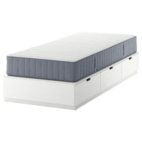 NORDLI bed frame with storage and mattress, white/Valevåg firm, 90x200 cm