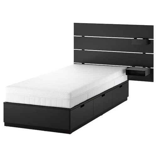 NORDLI - Bed frame/container/material, with anthracite/Åkrehamn rigid headboard, , 90x200 cm
