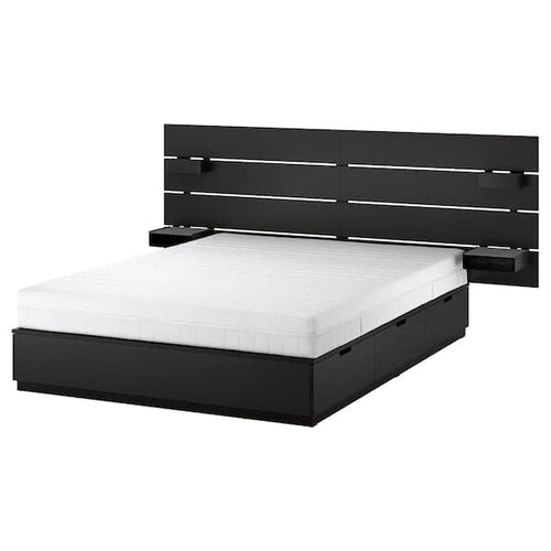 NORDLI - Bed frame/container/material, with anthracite/Åkrehamn rigid headboard, , 140x200 cm