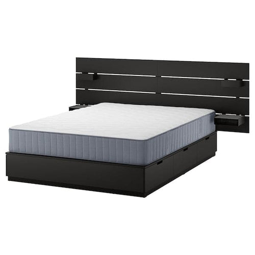 NORDLI - Bed frame/container/material, with anthracite headboard/Vågstranda extra-rigid, , 160x200 cm