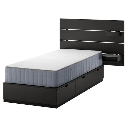 NORDLI - Bed frame/container/material, with anthracite headboard/Vågstranda extra-rigid, , 90x200 cm