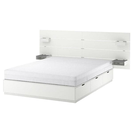 Ikea NORDLI - Bed frame/container/material, with white/Åkrehamn rigid headboard, , 140x200 cm