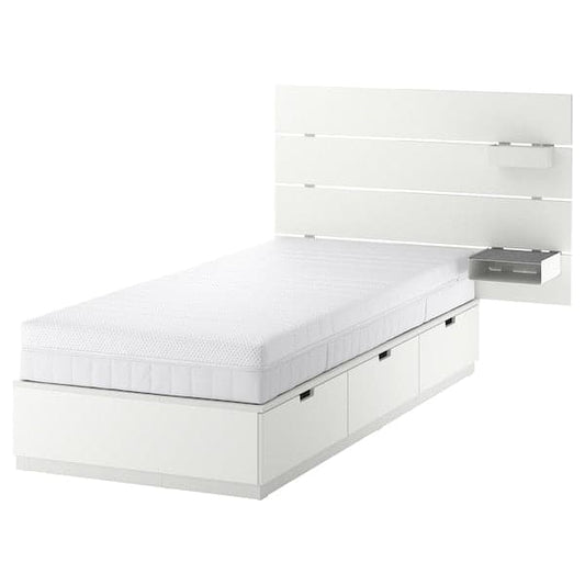 Ikea NORDLI - Bed frame/container/material, with white/Åkrehamn rigid headboard, ,