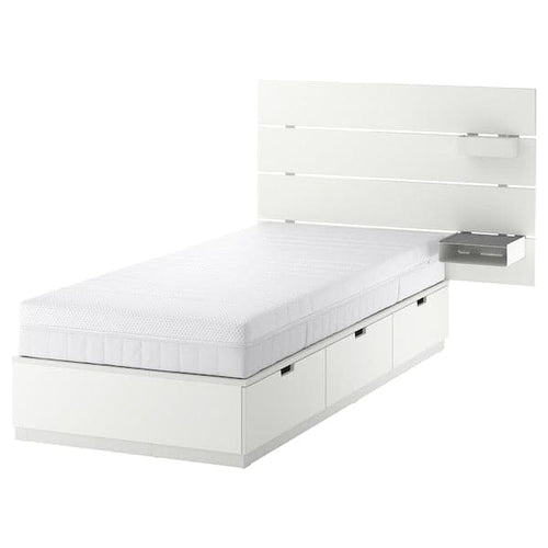 NORDLI - Bed frame/container/material, with white/Åkrehamn rigid headboard, ,