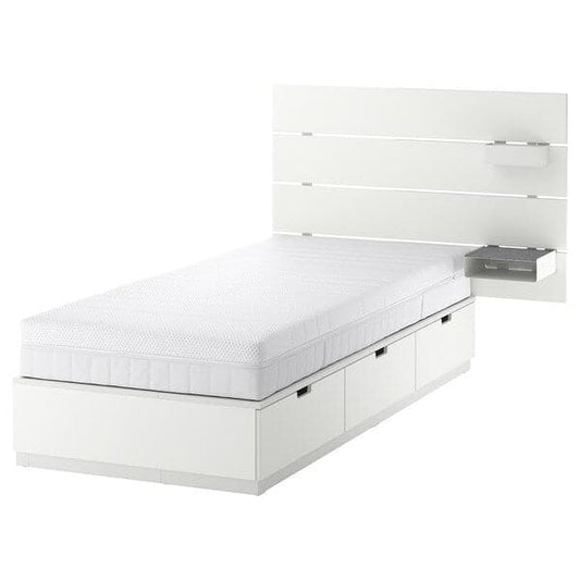 Ikea NORDLI - Bed frame/container/material, with white/Åkrehamn semi-rigid headboard, , 90x200 cm