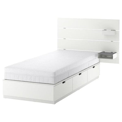 NORDLI - Bed frame/container/material, with white/Åkrehamn semi-rigid headboard, , 90x200 cm