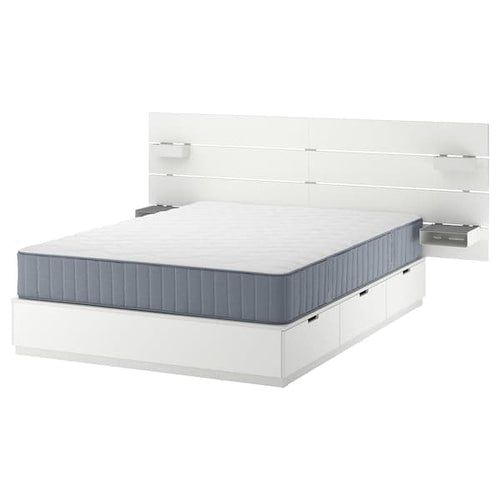 NORDLI - Bed frame/container/material, with extra-rigid white/Vågstranda headboard, , 140x200 cm