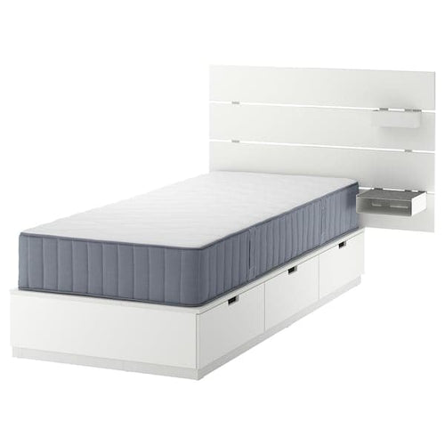 NORDLI - Bed frame/container/material, with extra-rigid white/Vågstranda headboard, , 90x200 cm