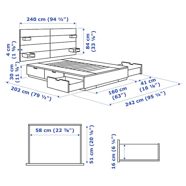 NORDLI - Bed frame w storage and headboard, anthracite , 160x200 cm - Premium Beds & Bed Frames from Ikea - Just €778.99! Shop now at Maltashopper.com