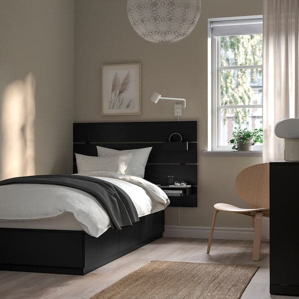 NORDLI - Bed frame w storage and headboard, anthracite , 90x200 cm - best price from Maltashopper.com 89241398