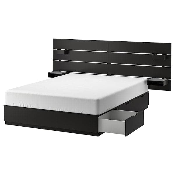 NORDLI - Bed frame w storage and headboard, anthracite , 140x200 cm - best price from Maltashopper.com 19241405