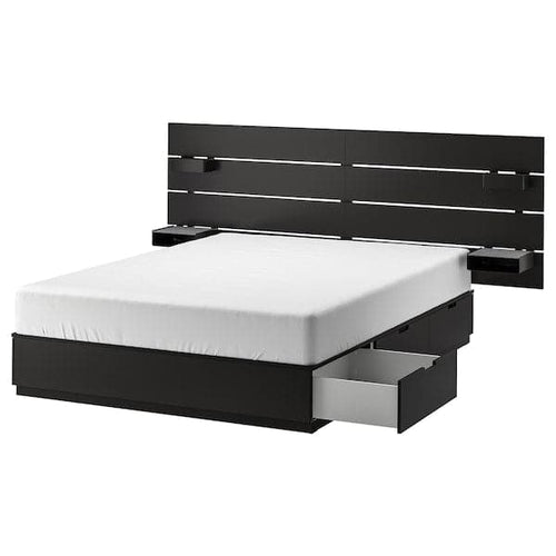 NORDLI - Bed frame w storage and headboard, anthracite , 140x200 cm