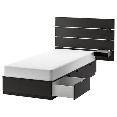 NORDLI - Bed frame w storage and headboard, anthracite , 90x200 cm - best price from Maltashopper.com 89241398