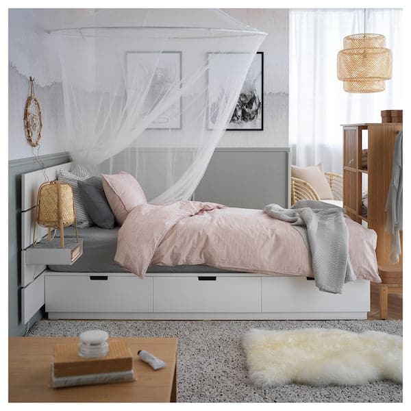 NORDLI - Bed frame w storage and headboard, white, 90x200 cm - best price from Maltashopper.com 19241429