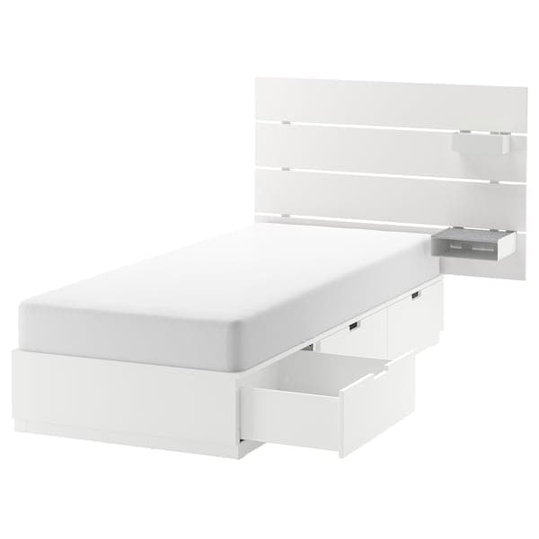 NORDLI - Bed frame w storage and headboard, white, 90x200 cm