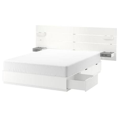 NORDLI - NORDLI Bed frame w storage and headboard, white, 140x200 cm