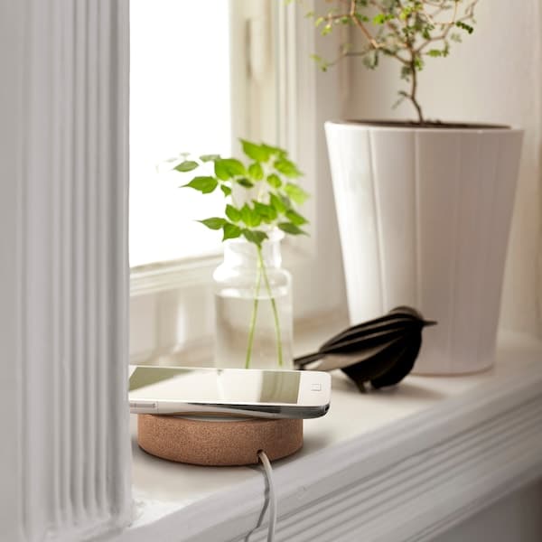 Ikea NORDMÄRKE Wireless charger - white/cork ,