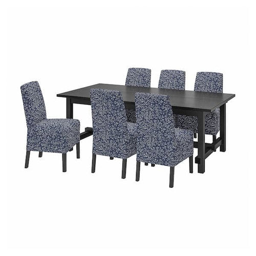 NORDVIKEN / BERGMUND Table and 6 chairs - black/Ryrane dark blue 210/289 cm , 210/289 cm