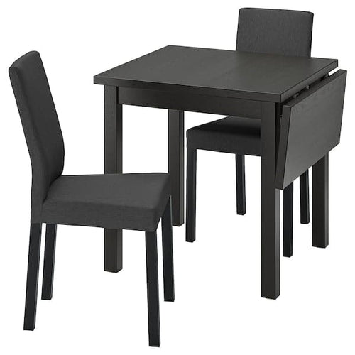 NORDVIKEN / KÄTTIL Table and 2 chairs - black/Knisa dark grey 74/104x74 cm , 74/104x74 cm